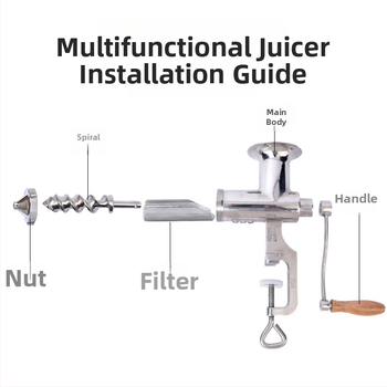 Storcător de suc manual din oțel inoxidabil pentru iarbă de grâu, fructe și ghimbir — extractor de suc cu manivelă și separare a pulpei