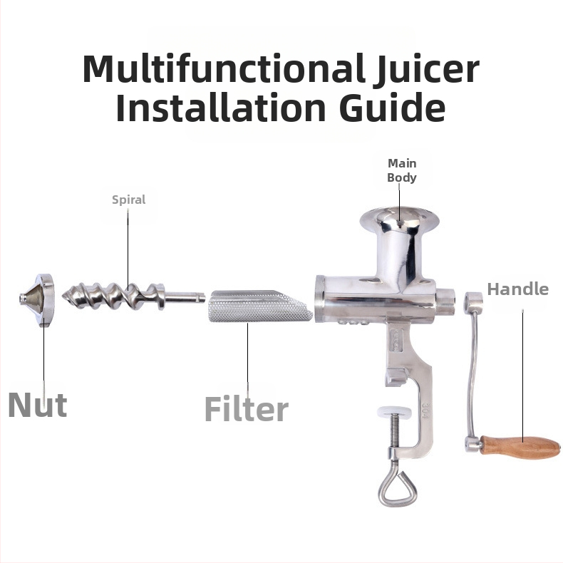 Storcător de suc manual din oțel inoxidabil pentru iarbă de grâu, fructe și ghimbir — extractor de suc cu manivelă și separare a pulpei