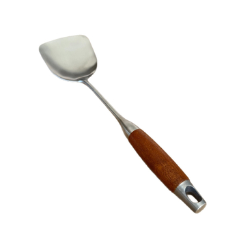 Set spatule din oțel inoxidabil cu mânere din lemn, de calitate alimentară, mâner lung pentru gătit la temperaturi înalte