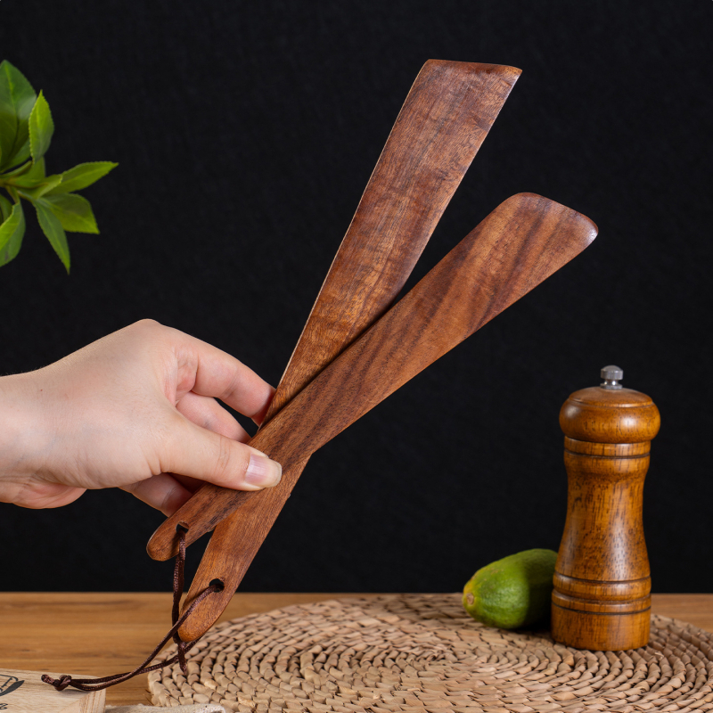 Spatulă de gătit din lemn, antiaderentă, pentru prăjit, rezistentă la temperaturi înalte, design triunghiular, pentru uz casnic