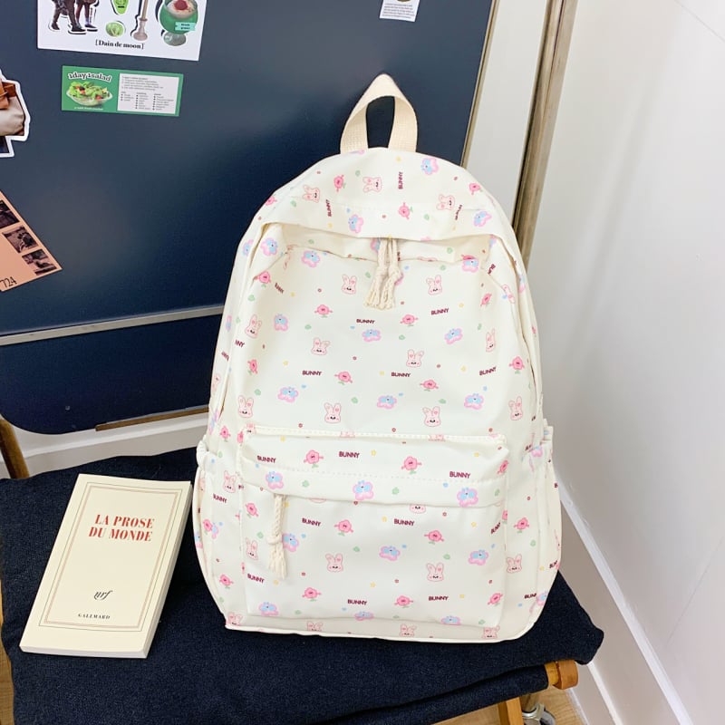 Školska torba za djevojčice, japanski stil, cvjetni Harajuku print, najlon, kaiševi s zračnim jastučićima, poliester podstava, za srednjoškolke
