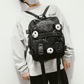 Harajuku inspirirana tamna utilitarna torba preko ramena i ruksak s motivom medvjeda, unisex, kapacitet ispod 20 L