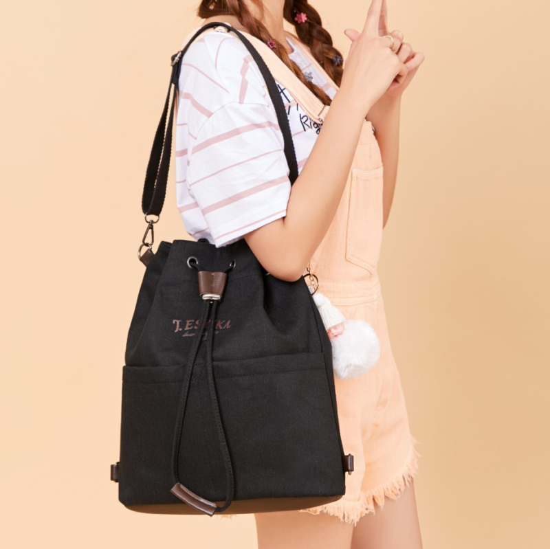 Platnena torba za rame, unisex, inspirirana korejskim i japanskim stilom, Harajuku Ulzzang, velika kapaciteta do 20 L, za 14-inčni prijenosnik, dizajn s dva remena, poliester podstava, kožni detalji