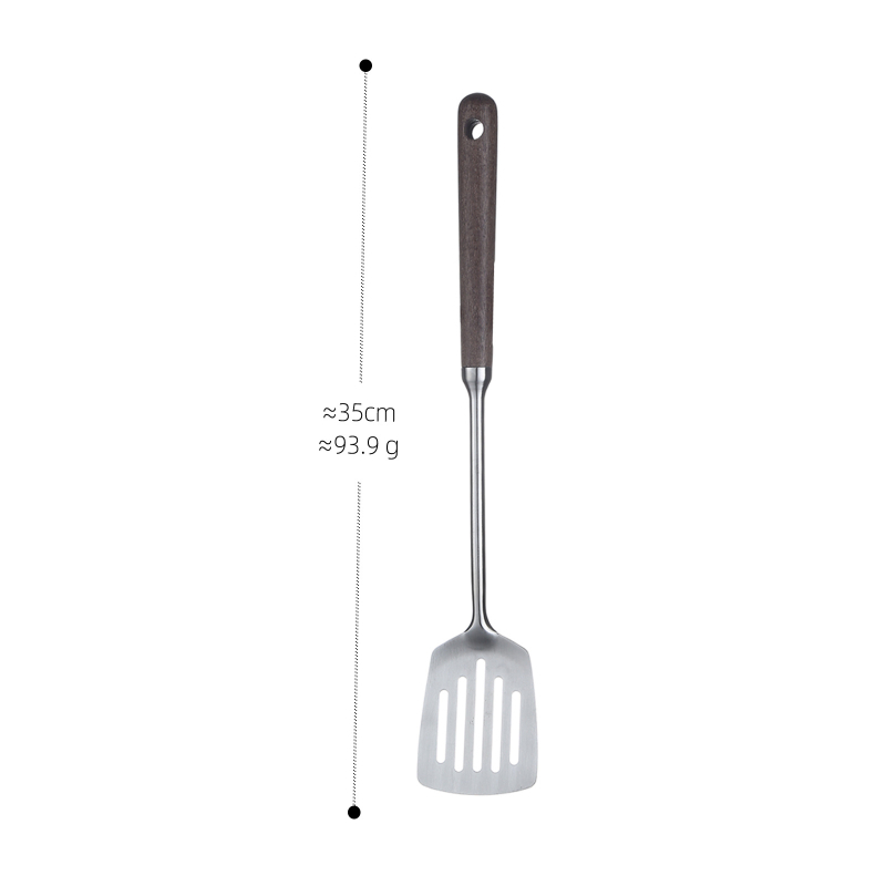 Spatulă mică din oțel inoxidabil cu mâner lung pentru gătit acasă, spatulă antiaderentă pentru tigaie, rezistentă la temperaturi înalte, mâner din lemn de nuc