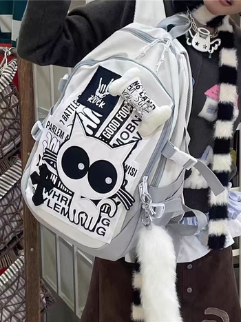 Harajuku stil retro kampus ruksak velike kapacitete, denim s motivom kostiju