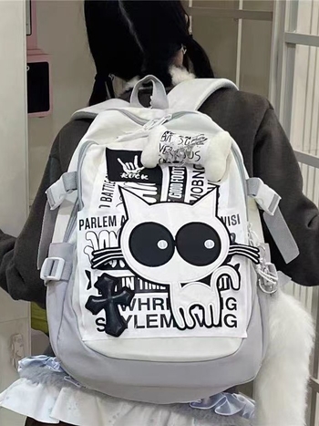Harajuku stil retro kampus ruksak velike kapacitete, denim s motivom kostiju