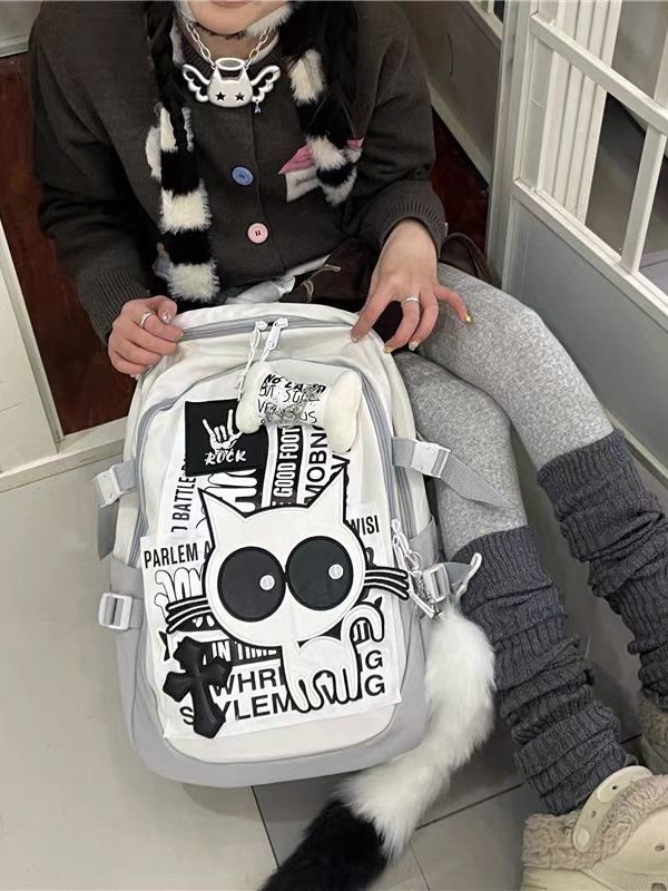 Harajuku stil retro kampus ruksak velike kapacitete, denim s motivom kostiju