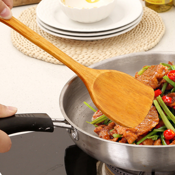 Spatula de bucătărie din lemn, mâner lung, ustensil de gătit din lemn natural, potrivit pentru tigăi antiaderente