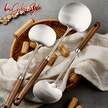 Spatulă de gătit din oțel inoxidabil 316L cu lemn de nuc, formă de ciupercă, pentru uz casnic, spatulă de măr, mâner lung, anti-arsură, spatulă și lingură