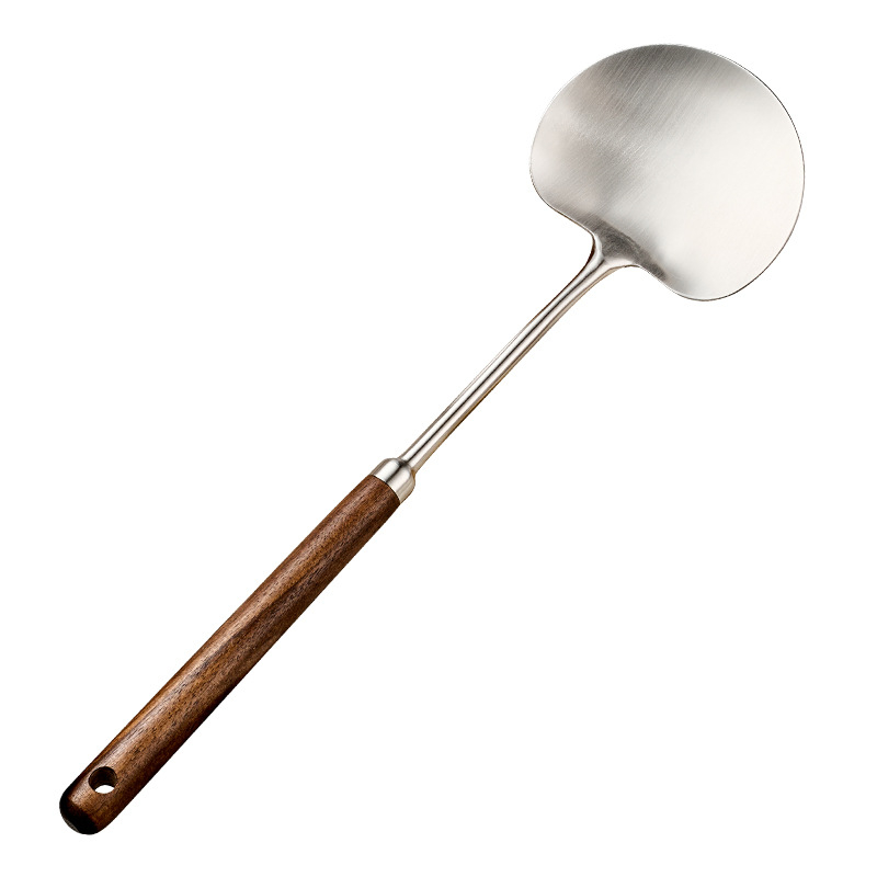 Spatulă de gătit din oțel inoxidabil 316L cu lemn de nuc, formă de ciupercă, pentru uz casnic, spatulă de măr, mâner lung, anti-arsură, spatulă și lingură