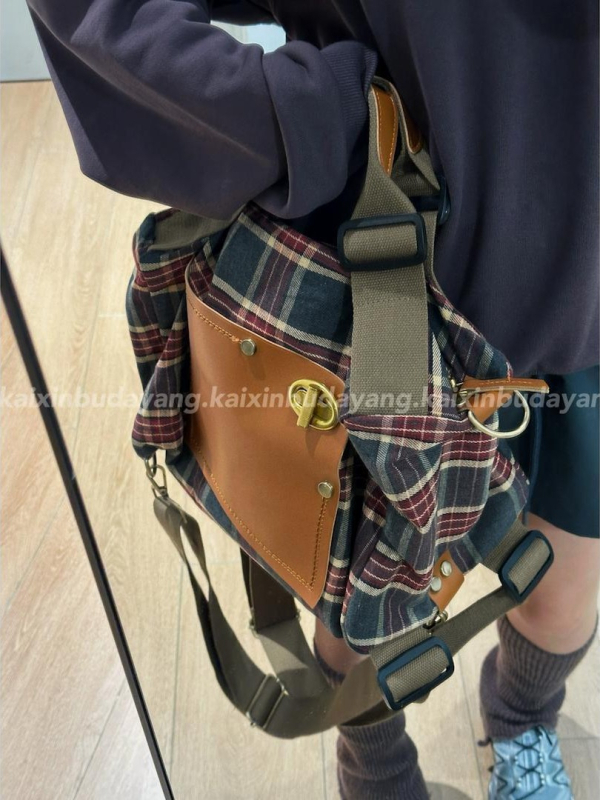 Unisex ranac od platna s kariranim uzorkom, kapacitet 20–35 L, retro stil, kompatibilan s 8-inčnim prijenosnim računalom, proljeće 2025 izdanje