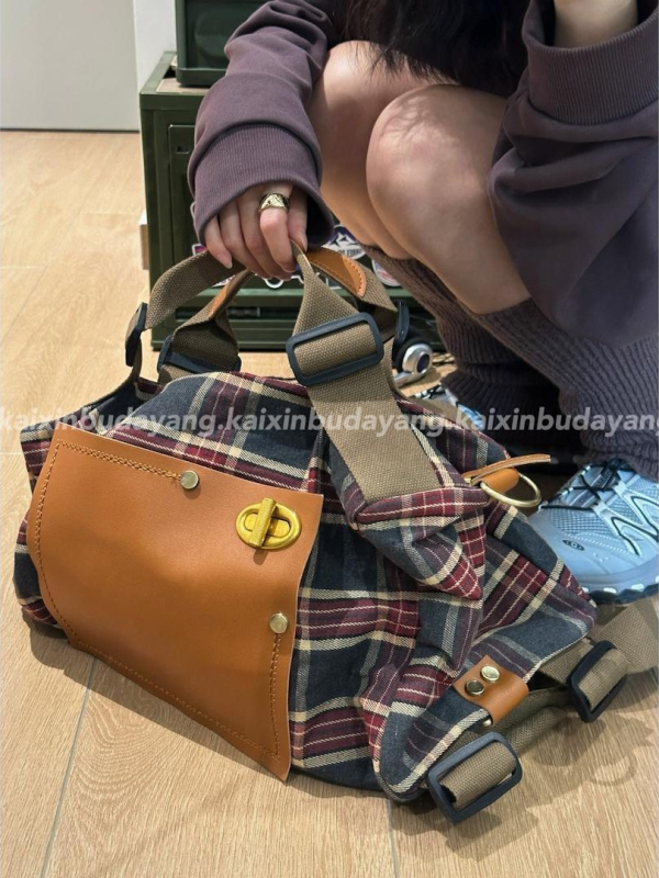 Unisex ranac od platna s kariranim uzorkom, kapacitet 20–35 L, retro stil, kompatibilan s 8-inčnim prijenosnim računalom, proljeće 2025 izdanje