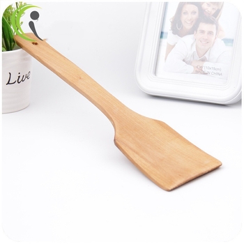 Spatulă de bucătărie din lemn, mâner lung, pentru tigăi antiaderente