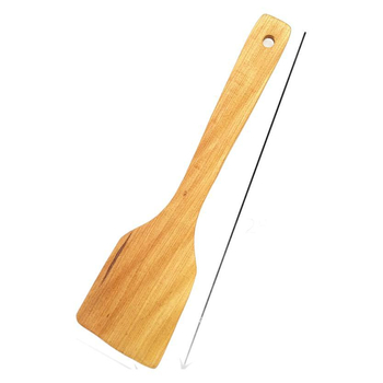 Spatulă de bucătărie din lemn, mâner lung, pentru tigăi antiaderente