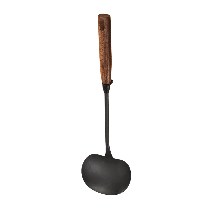 Spatulă de bucătărie cu mâner din lemn, fontă nitrată, spatulă în formă de ciupercă, lingură de supă, ușor de curățat, ustensile de bucătărie