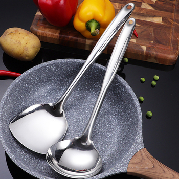 Set de ustensile de bucătărie din oțel inoxidabil, mâner lung: spatulă și lingură