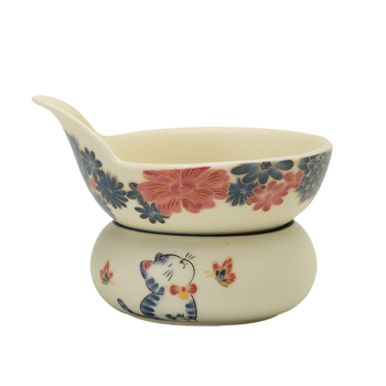 Filtru de ceai din porțelan cu motiv fluture-floare-pisică pentru ceremonia ceaiului — filtru ceramic pentru frunze de ceai