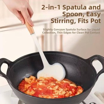 Spatulă de silicon cu mâner din lemn – mică, rezistentă la temperatură, antiaderentă