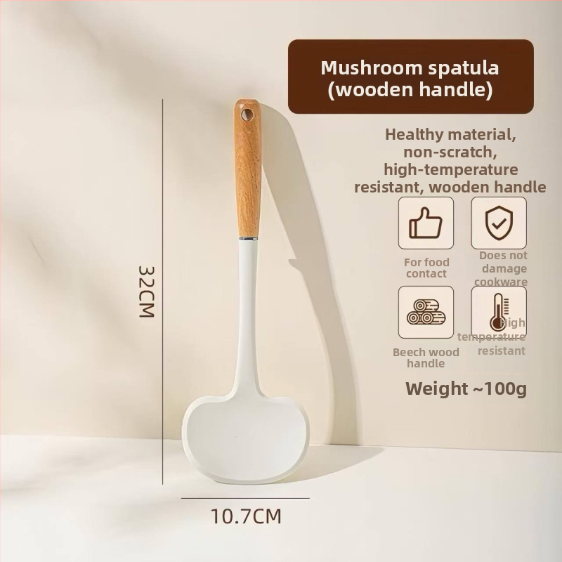 Spatulă de silicon cu mâner din lemn – mică, rezistentă la temperatură, antiaderentă