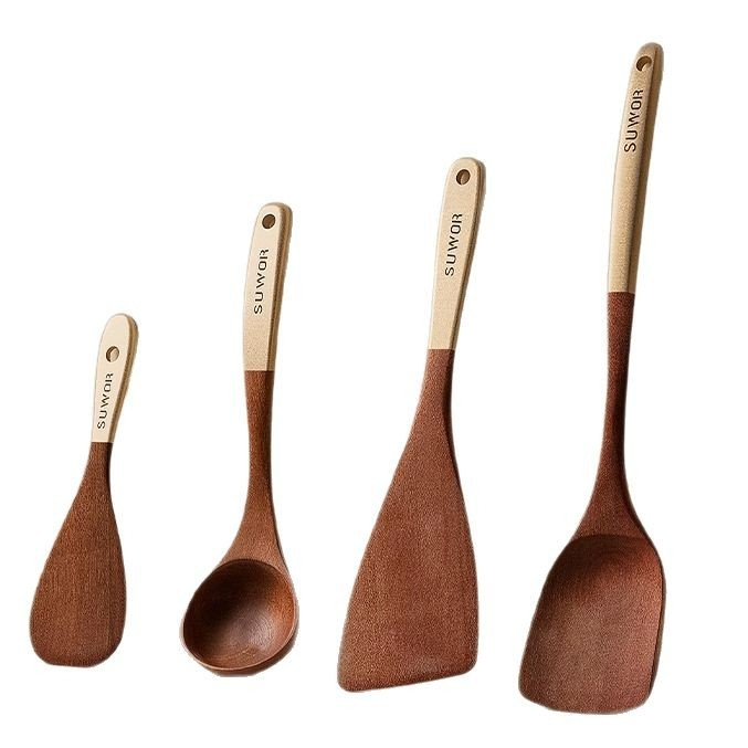 Spatulă din lemn pentru tigăi antiaderente, spatulă din nuc negru, spatulă de bucătărie rezistentă la temperaturi înalte