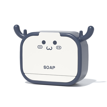 Cutie de săpun cu design de coarne de cerb, fără găuri, pentru toaletă și baie, cu capac, compartiment dublu și suport de drenaj rabatabil