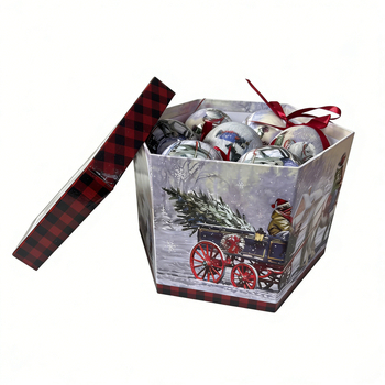 Set de 14 globulețe de Crăciun, 8 cm, în cutie cadou pentru decorarea bradului