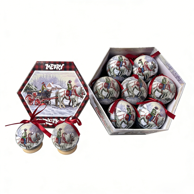 Set de 14 globulețe de Crăciun, 8 cm, în cutie cadou pentru decorarea bradului