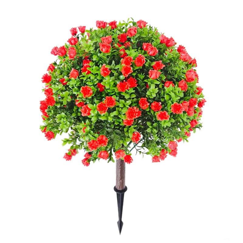 Trandafiri artificiali pentru grădină cu suport în pământ - trandafiri mici, flori artificiale și plante verzi