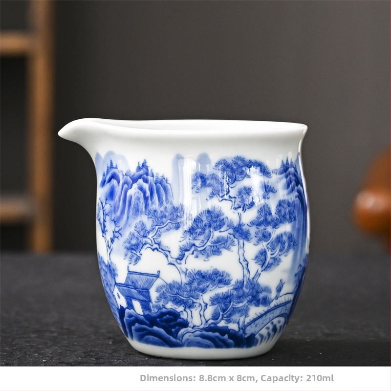 Modro-biela porcelánová šálka na čaj s podnosom – retro keramický čajový set pre domácu čajovú ceremóniu