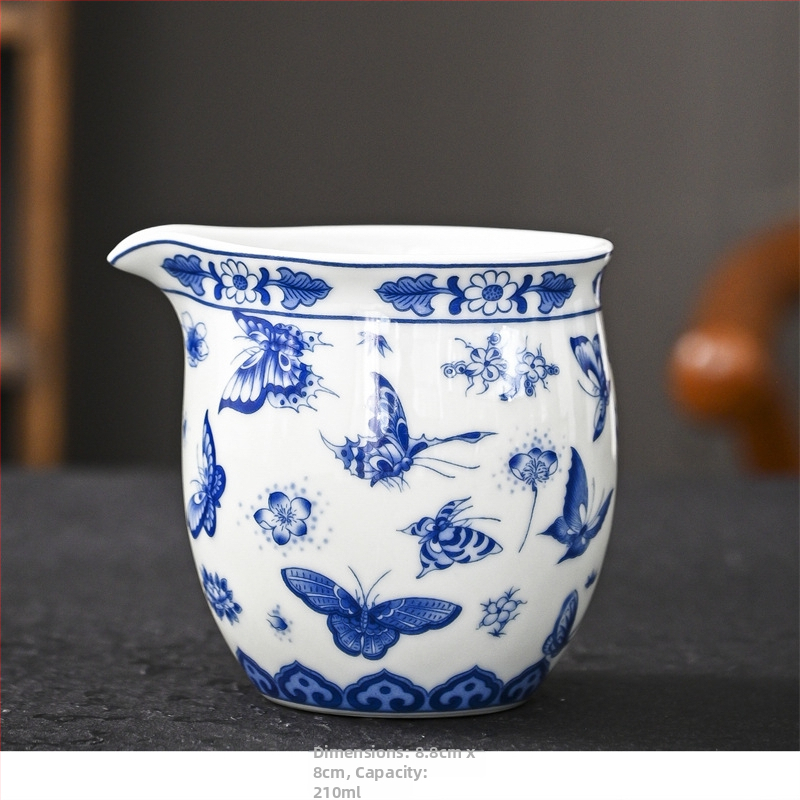 Modro-biela porcelánová šálka na čaj s podnosom – retro keramický čajový set pre domácu čajovú ceremóniu
