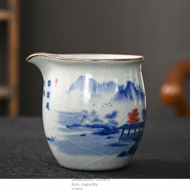 Modro-biela porcelánová šálka na čaj s podnosom – retro keramický čajový set pre domácu čajovú ceremóniu
