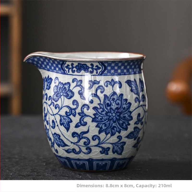 Modro-biela porcelánová šálka na čaj s podnosom – retro keramický čajový set pre domácu čajovú ceremóniu