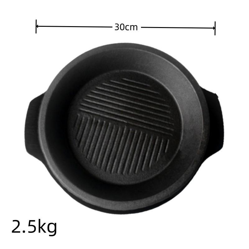 Tigaie rotundă din fontă pentru plita cu inducție, bază din lemn, diametru 23–24 cm, 2,5 kg, antiaderent, ușor de curățat, multifuncțional pentru grătar și gătit