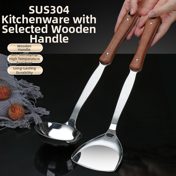 Set spatulă și lingură din oțel inoxidabil 304, cu mâner lung, fără acoperire, pentru gătit și prăjit, pentru uz casnic și comercial, în stoc.