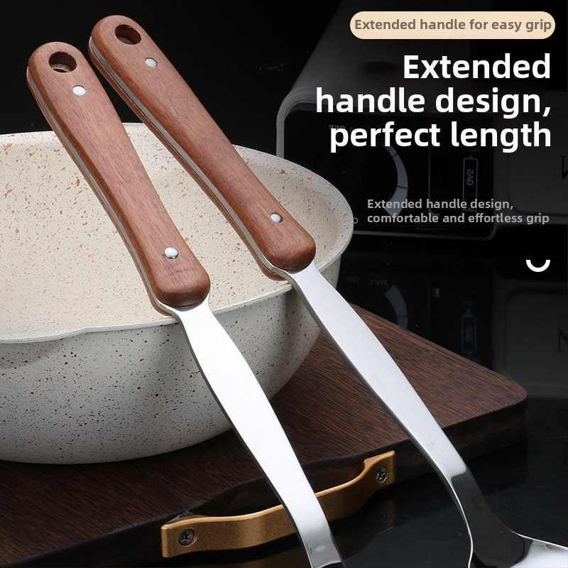 Set spatulă și lingură din oțel inoxidabil 304, cu mâner lung, fără acoperire, pentru gătit și prăjit, pentru uz casnic și comercial, în stoc.