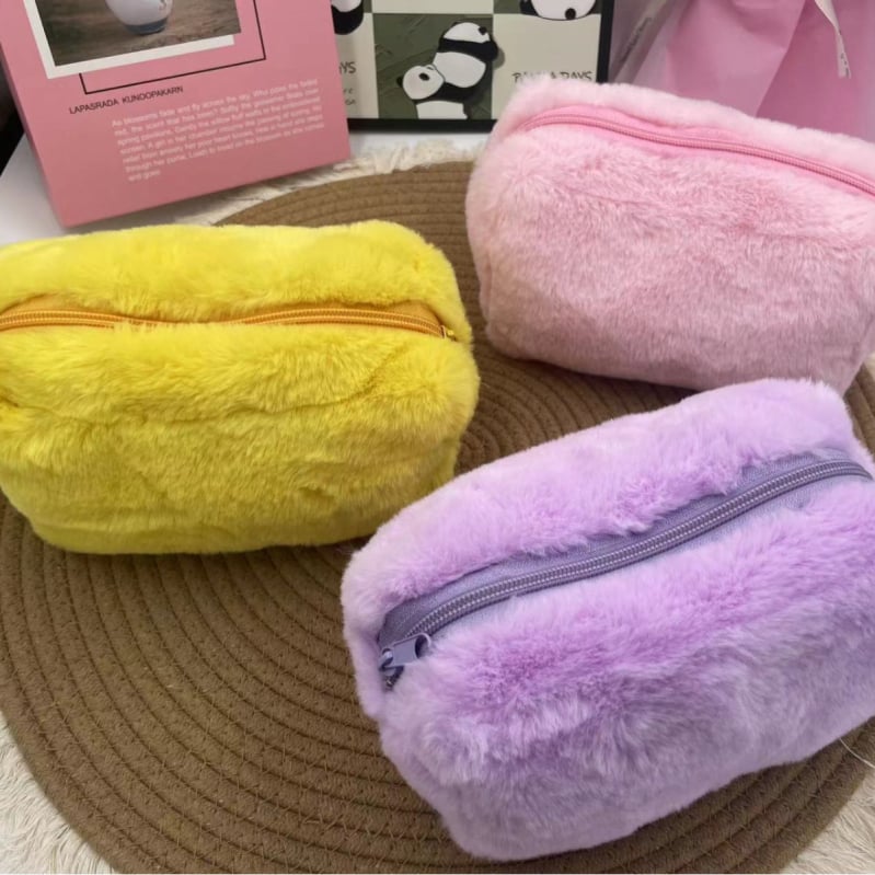 Velúr plüss sminktáska macaron színekben, nagy kapacitású tároló
