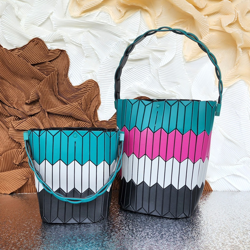 PVC bucket torba s dijamantnim šivanjem i pletenim košarastim dizajnom u bojama, ženska torba preko ramena