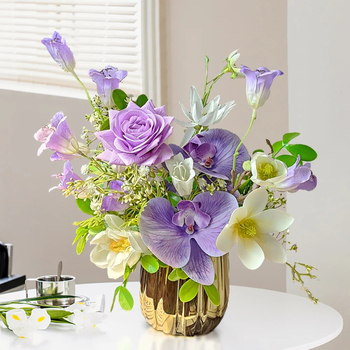Flori artificiale de mătase: buchet cu trandafiri, magnolie și gypsophila, decor pentru casă