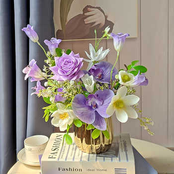 Flori artificiale de mătase: buchet cu trandafiri, magnolie și gypsophila, decor pentru casă