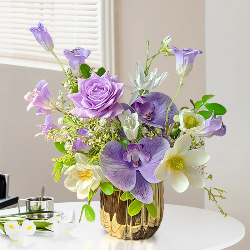 Flori artificiale de mătase: buchet cu trandafiri, magnolie și gypsophila, decor pentru casă