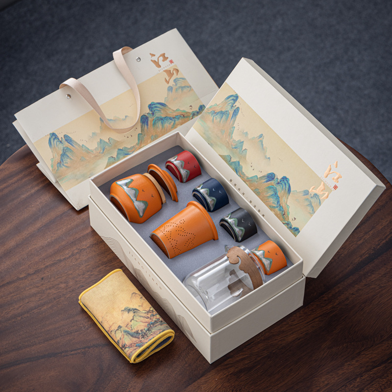 Set ceramic de ceai personalizabil într-o cutie cadou pentru cadouri corporative – design inspirat chinezește
