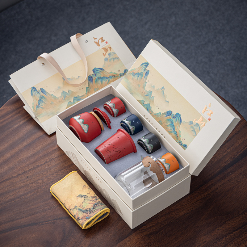 Set ceramic de ceai personalizabil într-o cutie cadou pentru cadouri corporative – design inspirat chinezește