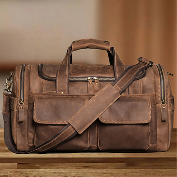 Muška kožna crossbody torba za fitness i putovanja, Crazy Horse koža, velika kapaciteta, višenamjenska torba.