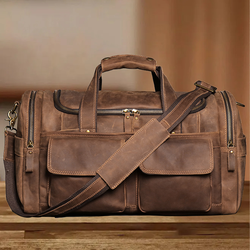 Muška kožna crossbody torba za fitness i putovanja, Crazy Horse koža, velika kapaciteta, višenamjenska torba.