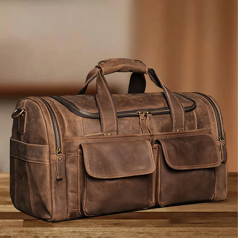 Muška kožna crossbody torba za fitness i putovanja, Crazy Horse koža, velika kapaciteta, višenamjenska torba.