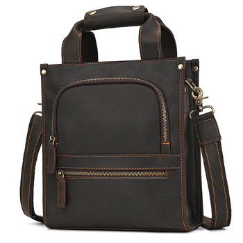 Crazy Horse Leather Unisex torba za dokumente preko ramena, od prave kože, A4, uspravna poslovna torba