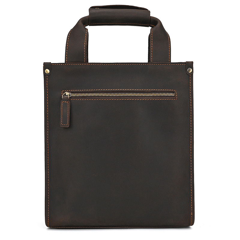 Crazy Horse Leather Unisex torba za dokumente preko ramena, od prave kože, A4, uspravna poslovna torba