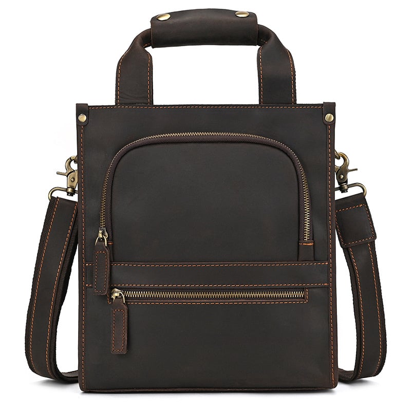 Crazy Horse Leather Unisex torba za dokumente preko ramena, od prave kože, A4, uspravna poslovna torba