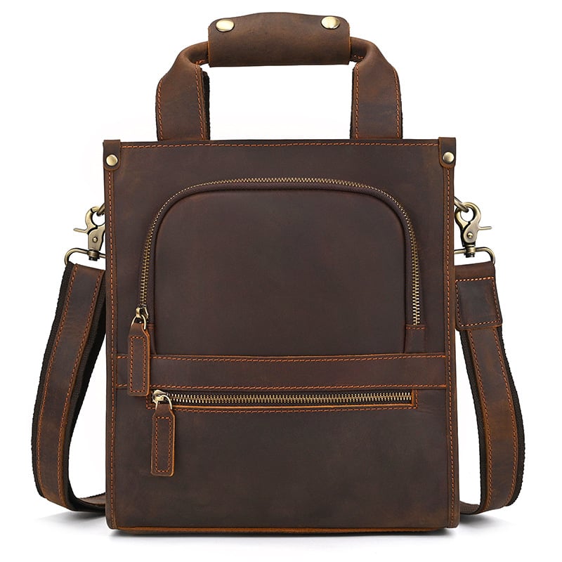 Crazy Horse Leather Unisex torba za dokumente preko ramena, od prave kože, A4, uspravna poslovna torba