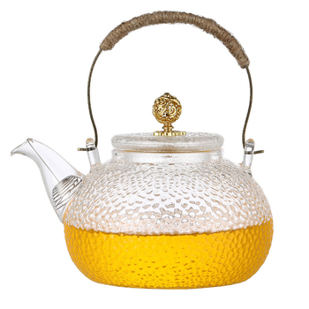 Ceainic din sticlă borosilicat cu mâner, transparent pentru ceai de flori, pentru uz casnic, compatibil cu plita electrică ceramică